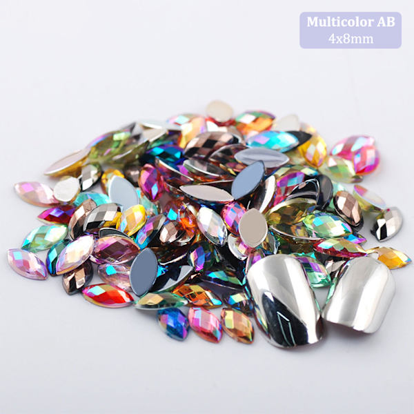 200 stk Akryl øjenform krystal ædelsten lim på diamantsten Fla Multicolor AB 4x8mm