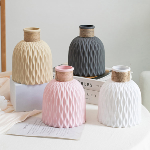 1PC Vattenvåg Plast Vas Våg Blomkruka Skrivbordsdekoration Beige