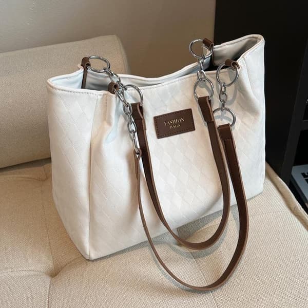 Preget Argyle-mønster Tote Bag Kvinner Stor Kapasitet Pendling S Brown
