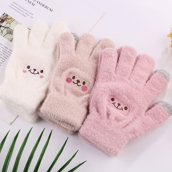 Mode Smile Face Printing Handskar Mobiltelefon Touch Soft Fluf white
