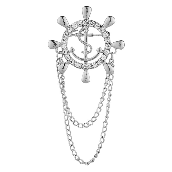 Tofs Roder Brosch Marinblå Corsage Boat Anchor Pin Suit Boutonni Silver