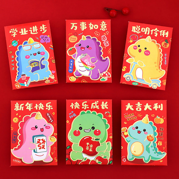 6 kpl New Year Red Envelopes Red Packet 2024 Dragon Year Luck M A27