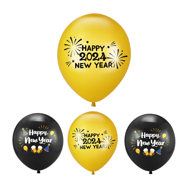 10stk 2024 nyttårsfestdekorasjon svart gull ballonger Glad Gold