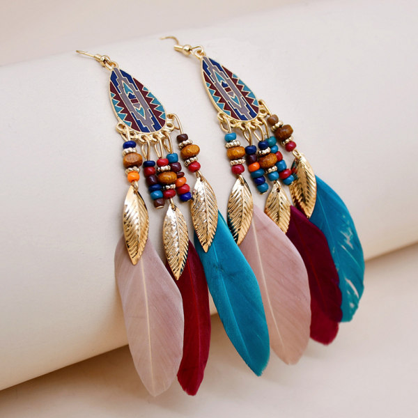 Sommer Bohemian Long Feather Dangle Øreringe Til Kvinder Beach Ta lake blue