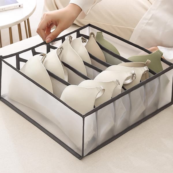 Multifunksjonell sammenleggbar skuff-stil stoffoppbevaringsboks for undertøy White 11 Grids