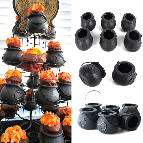 6 st häxgodis hink burk Halloween barn trick or treat fest Black flames