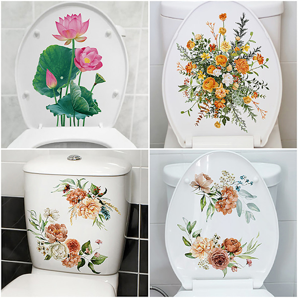 WC-klistremerker Toalett Blomster Veggklistremerke for Baderom Toalettlokk A