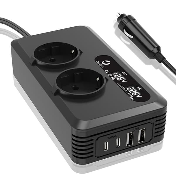 200W 12V til 220V for EU-kontakter Bilomformer Lighterplugg USB A3
