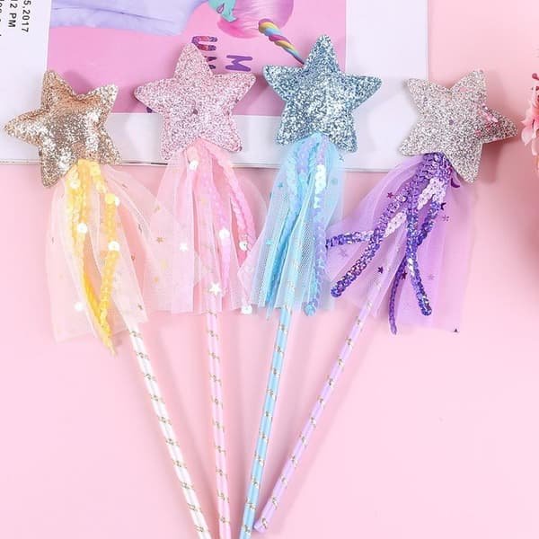 5/10 stk. Prinsesse Fe Tryllestaver Med Bånd Og Glitter A1