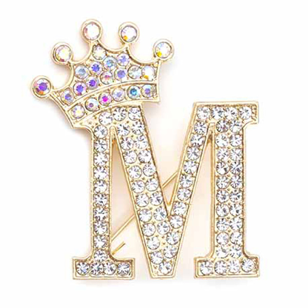 Fashion Crown 26 begyndelsesbogstaver A til Z Crystal Rhinestone Broo Gold-M