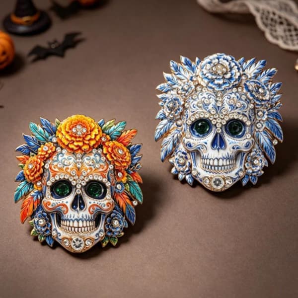 Blommor Sugar Skull Broscher för kvinnor Unisex 2-färgs strass A2