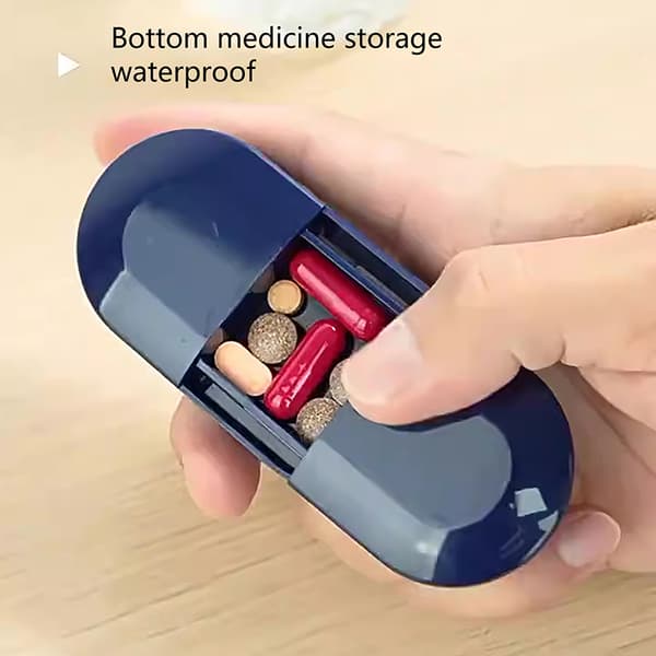 Pill ter Box Medisin Box Tablet Pill Splitter Grinder Crusher Blue