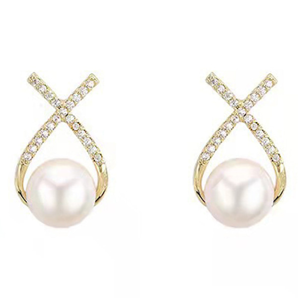 1 par kvinder retro perle øreringe Simple Letter X indlagt diamant