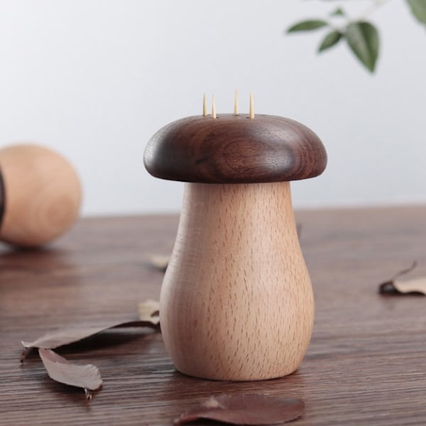 Wood Mushroom Toothpick Holder Creative Toothpick Box with Hole