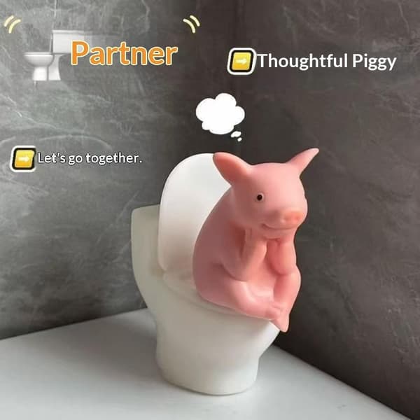 e Gris som sitter på toalett Pvc Baderomsstatue