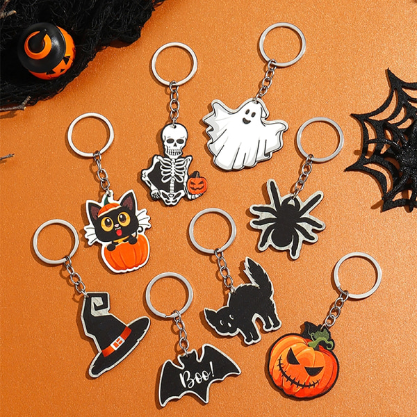 Halloween nøkkelring Pumpkin Ghost Spider Bat Anheng Skjelett K D
