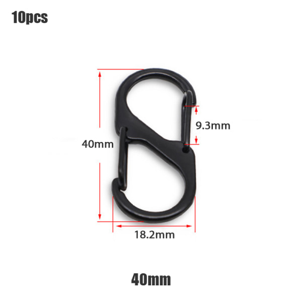 10 stk Rustfrit Stål S Type Karabinhage Med Lås Nøglering Krog 40mm