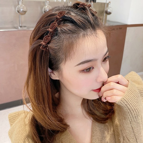 Flocked Bangs Hair Clip Sort Hovedbeklædning Dame e Barrettes Hårgr Coffee