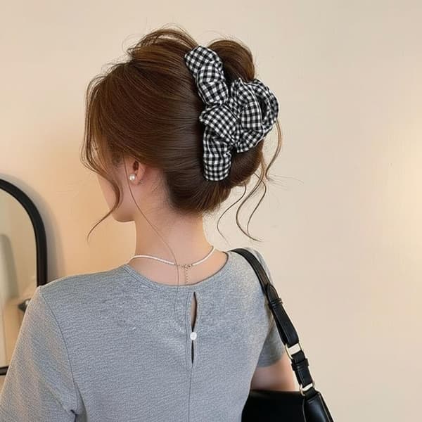 Top n-stil Minimalistisk Sort og Hvid Ternede Boble Hårklemme Black White