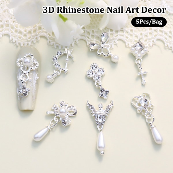 5 st Nail Diamond Nail Art Decor Pearl Pendant Diamond Nail Dri A3