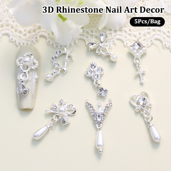 5 st Nail Diamond Nail Art Decor Pearl Pendant Diamond Nail Dri A8