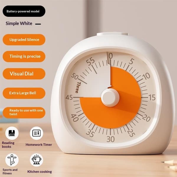Nyttig visuell tidtaker i plast, lydløs, 60-minutters fokusassistent, digital A2