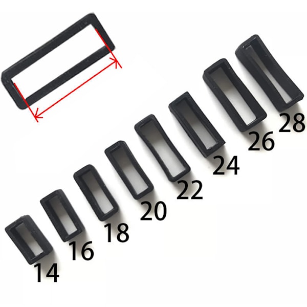7 Størrelse Sort Silikone Urrem Holdebøjle Loop Gummi Bu 20mm
