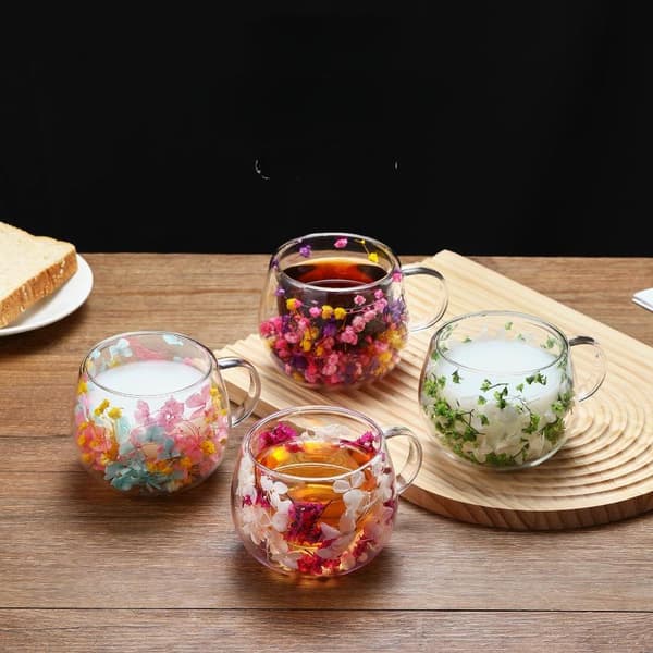 1 stk. 150/300 ml dobbeltlags tørret blomst glaskop kaffekop med A11