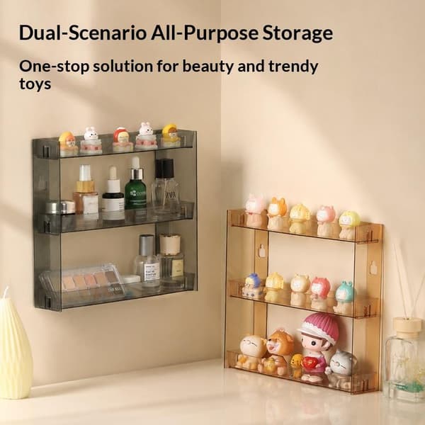 Klar Akryl Vægmonteret Makeup Organizer 3 Lag Stor Kapacitet Transparent