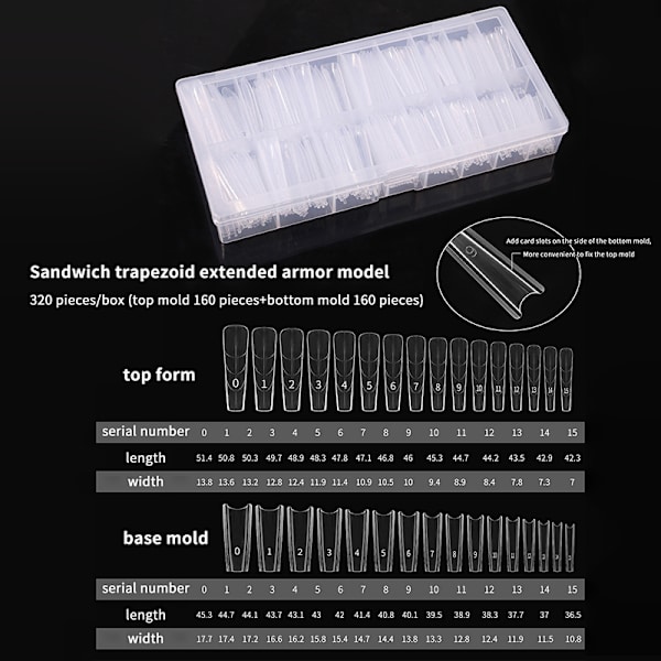 320 st/låda Sandwich Dual Nail Forms Extensions Dual Forms Coffi
