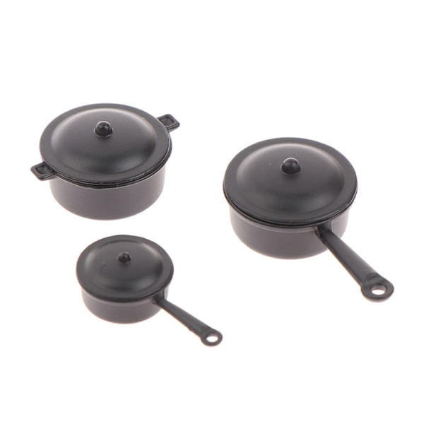 3 st i 1 set 1:12 Dockhus Miniature Long Handle Pot and Milk Black
