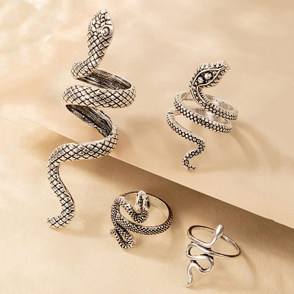 4 stk Snake Ring Sæt Kvinder Mænd Geometrisk Krystal Åben Sølv Rin 4pcs sliver
