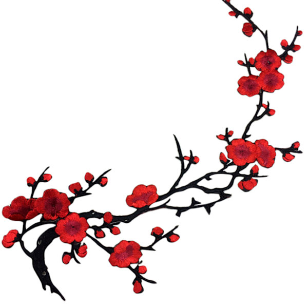 Vakker brodert plommeblomst blomsterlapp strykejern/sy på app Red