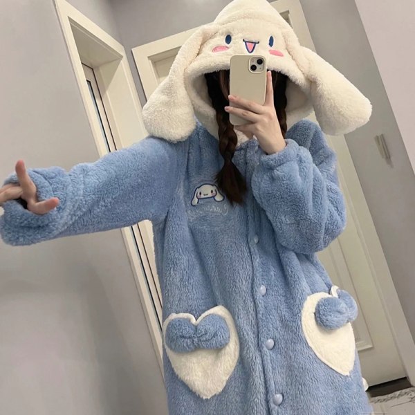 e Cartoon Big Ears Puppy Coral Velvet Heart Pocket Warm Lös H Blue L