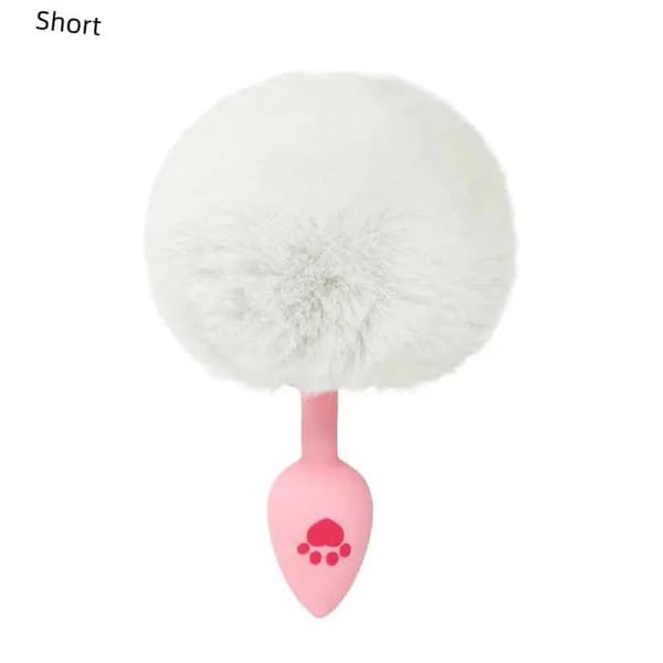 Silikone Analtap Katteklo Pels Hale Buttplug Cosplay Kostume White Short