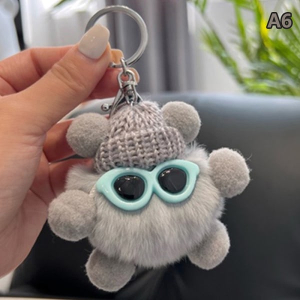 Mini Rex nøkkelring Fluffy nøkkelringer pyntegjenstander Pom Pom nøkkelring A6