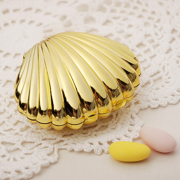 Guld Silver Shell Favor Candy Boxes Bröllopspresent Box Kex/Je Gold