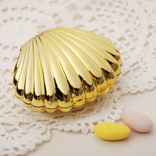Guld Silver Shell Favor Candy Boxes Bröllopspresent Box Kex/Je Silver