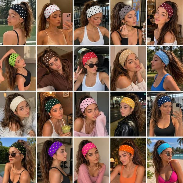 Retro Boho Prikkete Elastisk Dame Bredt Pannebånd Mote Yoga Sport B