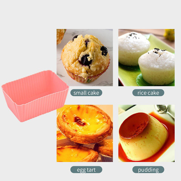 6 stk silikon rektangulær kakeform myk muffins cupcake liner ba