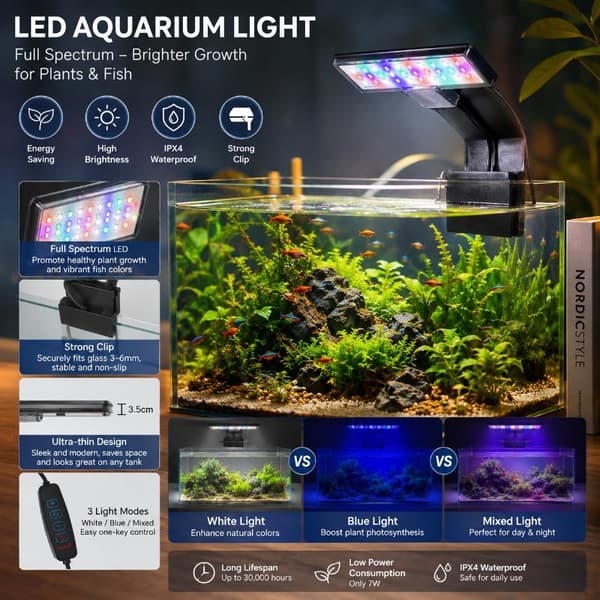 Akvarium LED-lys Ultratynt Vanntett Fisketank Vannplanter A3