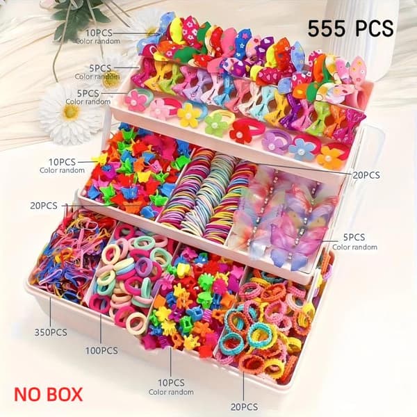 555 st barnhåraccessoarer set blandade hårrosetter klämmor elastiska Multicolor