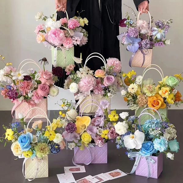 Bärbar blomförpackningslåda Bröllopsdekoration Presentpåse DIY B A5