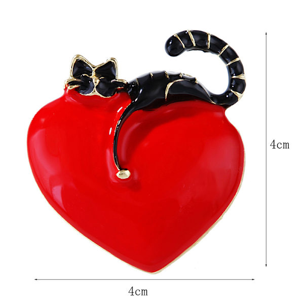 Mode Love Heart Lazy Cat Emalj Brosch Pin For Women Lapel J