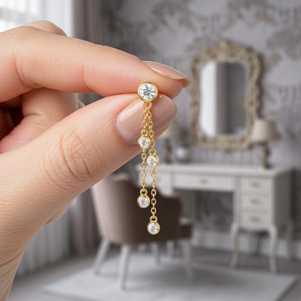 Temperament Rose Gold Farve Zircon Lang Kæde Dingle Øreringe