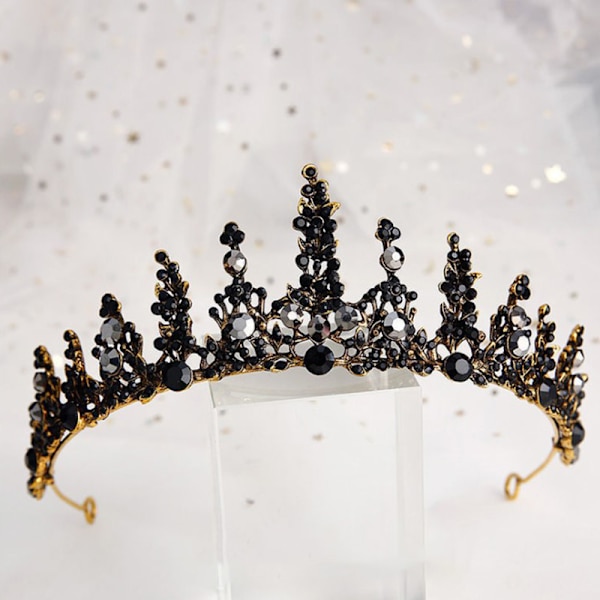 1kpl Bride Retro Black Crystal Crown Queen Tiara A4