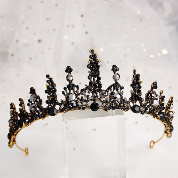 1kpl Bride Retro Black Crystal Crown Queen Tiara A6