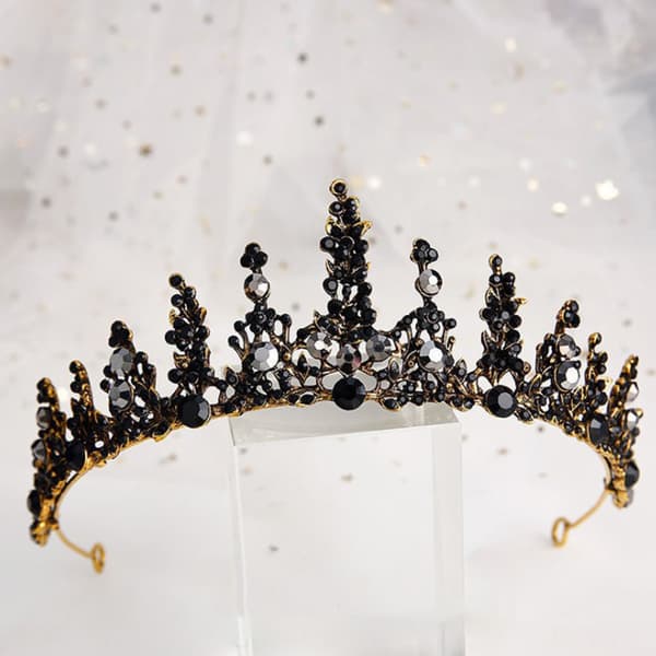 1st Bride Retro Black Crystal Crown Queen Tiara A7