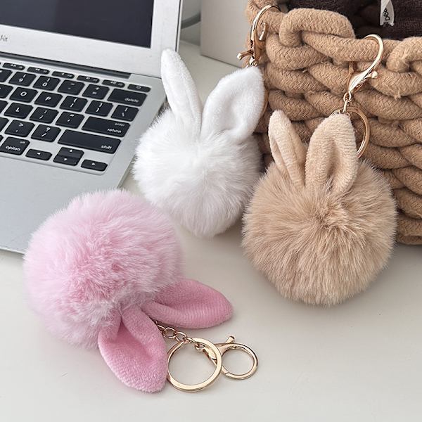 Kawaii Ears Pompom nøkkelring myk fluffy pels Nøkkelringveske P Gray
