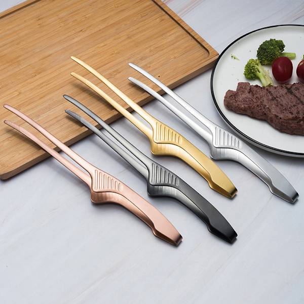 BBQ Tang Grill Clips Rustfrit stål Madlavning Grillning Stea Silver
